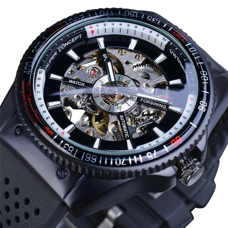 Automatic Hollow Mechanical Watch Men's Silicone Strap Watch