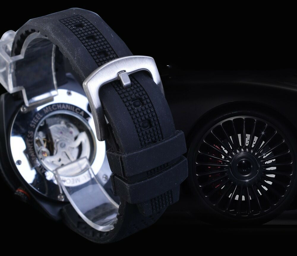 Automatic Hollow Mechanical Watch Men's Silicone Strap Watch