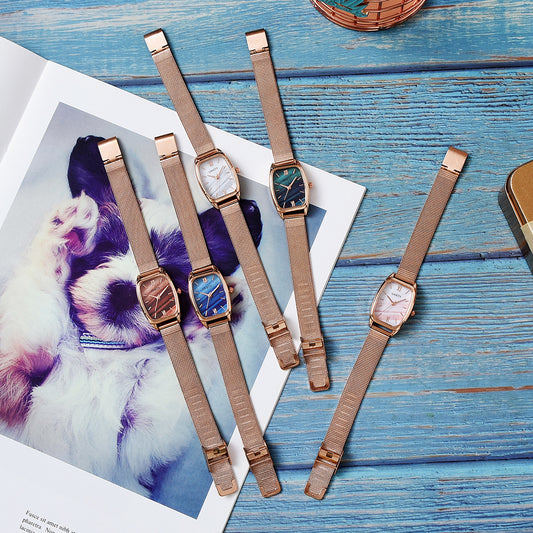 Simple Quartz Mesh Band Square Head Watch