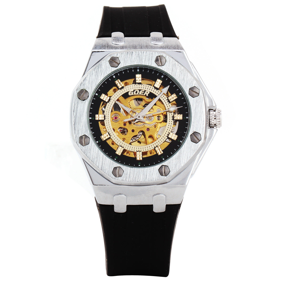 Automatic hollow mechanical watch silicone band watch men's