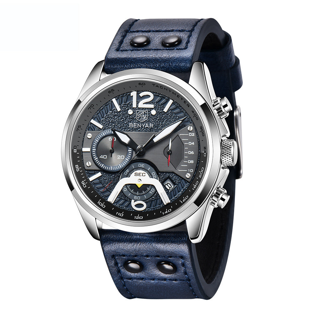 Sports Multi-function Timing Leather Quartz Watch