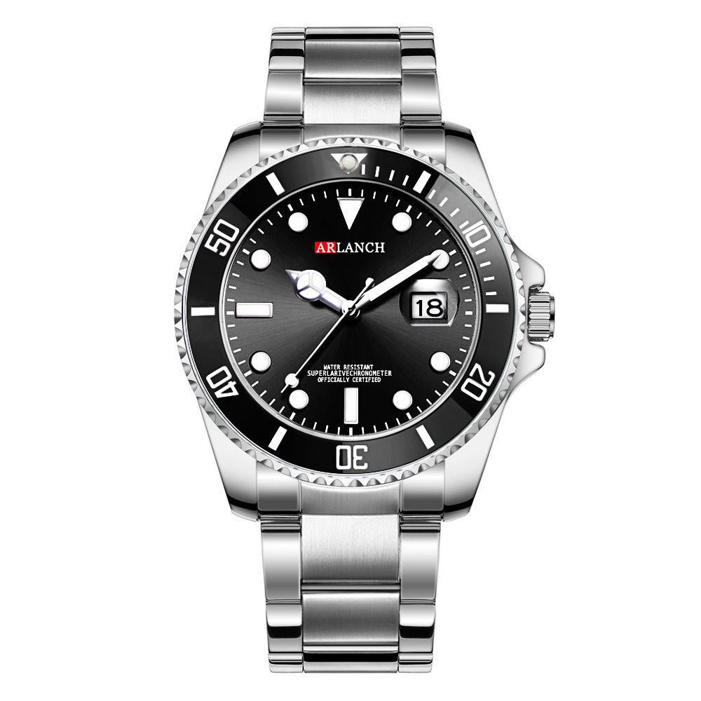 Stainless Steel Watch Luminous Anti Diving Calendar Quartz Watch