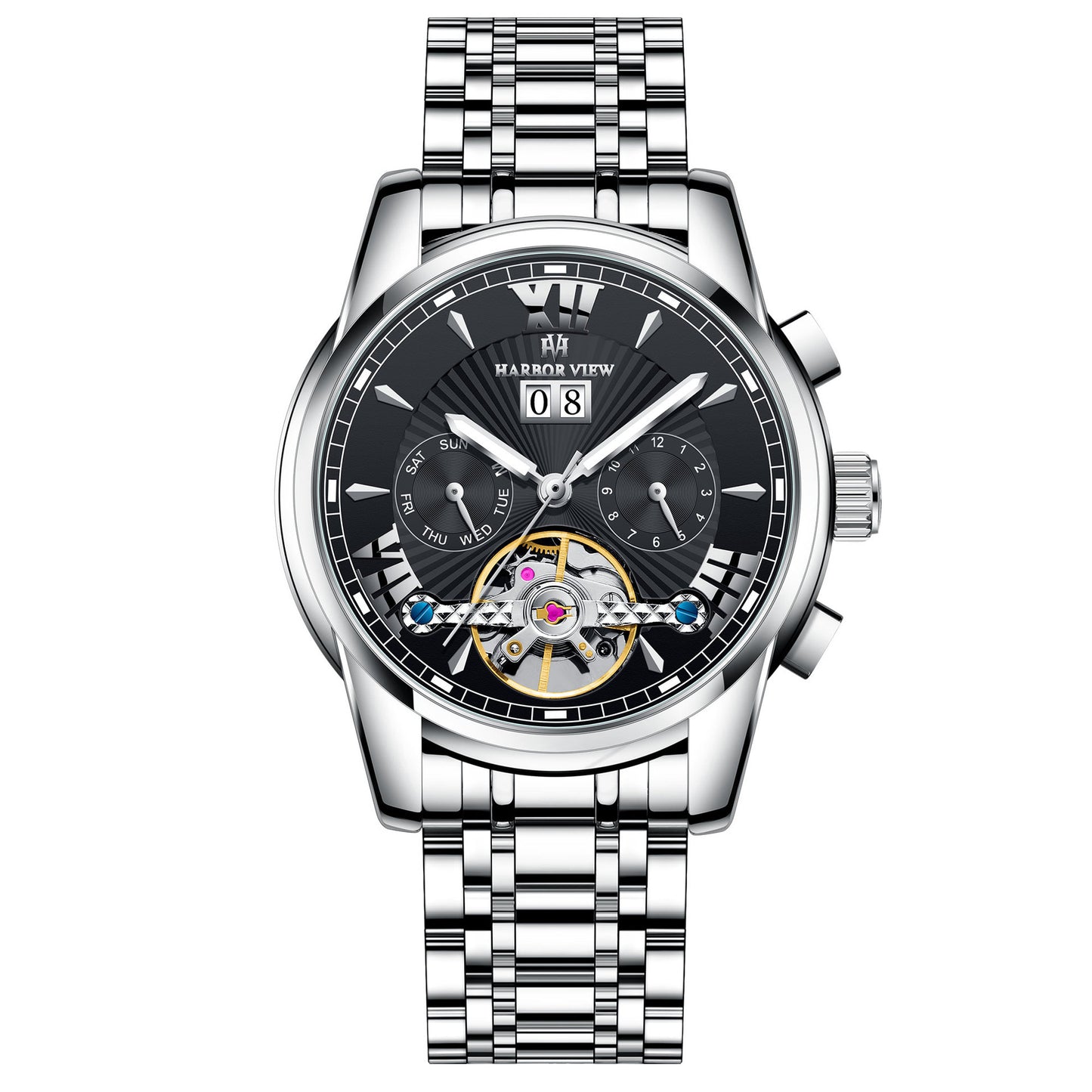 Automatic Mechanical Watch Tourbillon Multi-function Calendar Week Luminous Waterproof Men's Watch