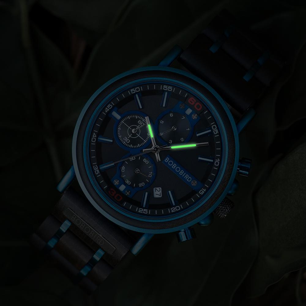 Blue Wooden Chronograph Watch