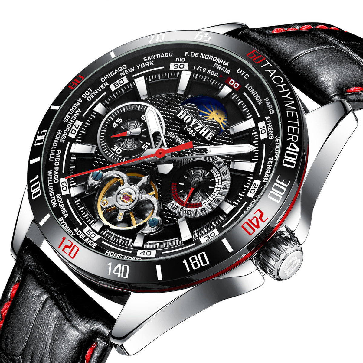 Boyzhe New Men'S Mechanical Head Layer Leather Strap Large