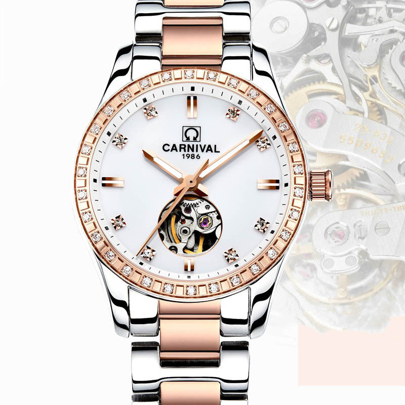 Watch Female Automatic Mechanical Watch Fashion Trend Rose Gold Waterproof Brand Diamond Female Watch