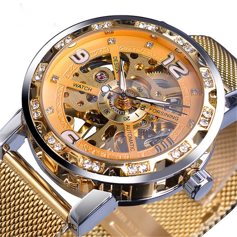 Mesh Belt Hollow Rhinestone Manual Mechanical Watch