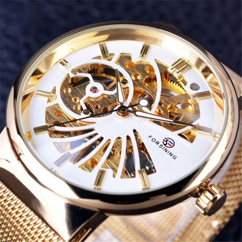 Woven Mesh Belt Waterproof Manual Mechanical Watch