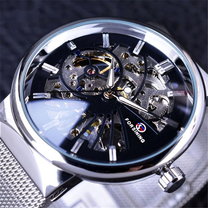 Woven Mesh Belt Waterproof Manual Mechanical Watch