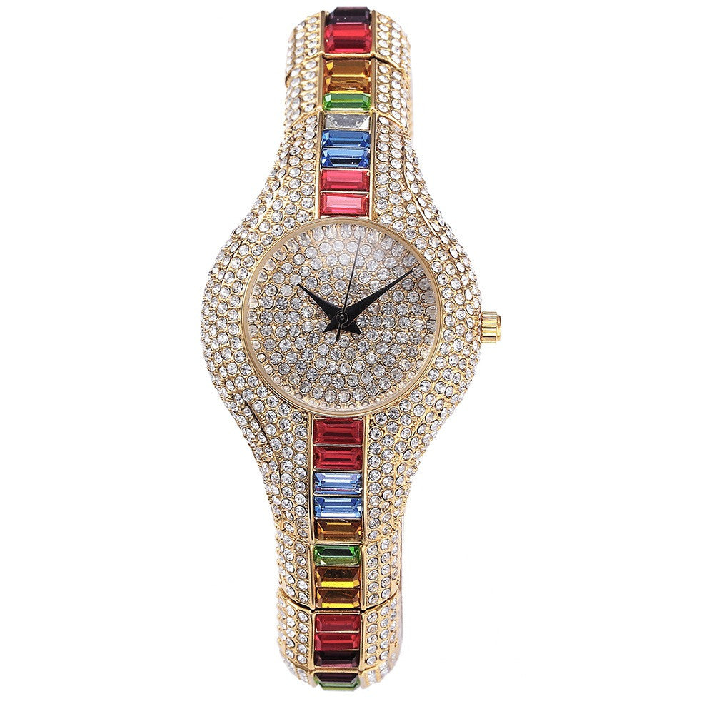 Fashion Watch With Diamonds And Colorful Stones