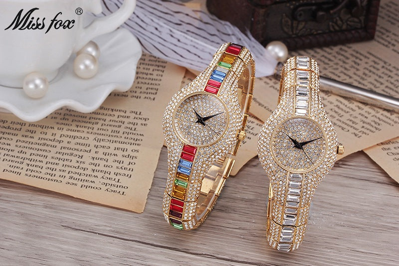 Fashion Watch With Diamonds And Colorful Stones