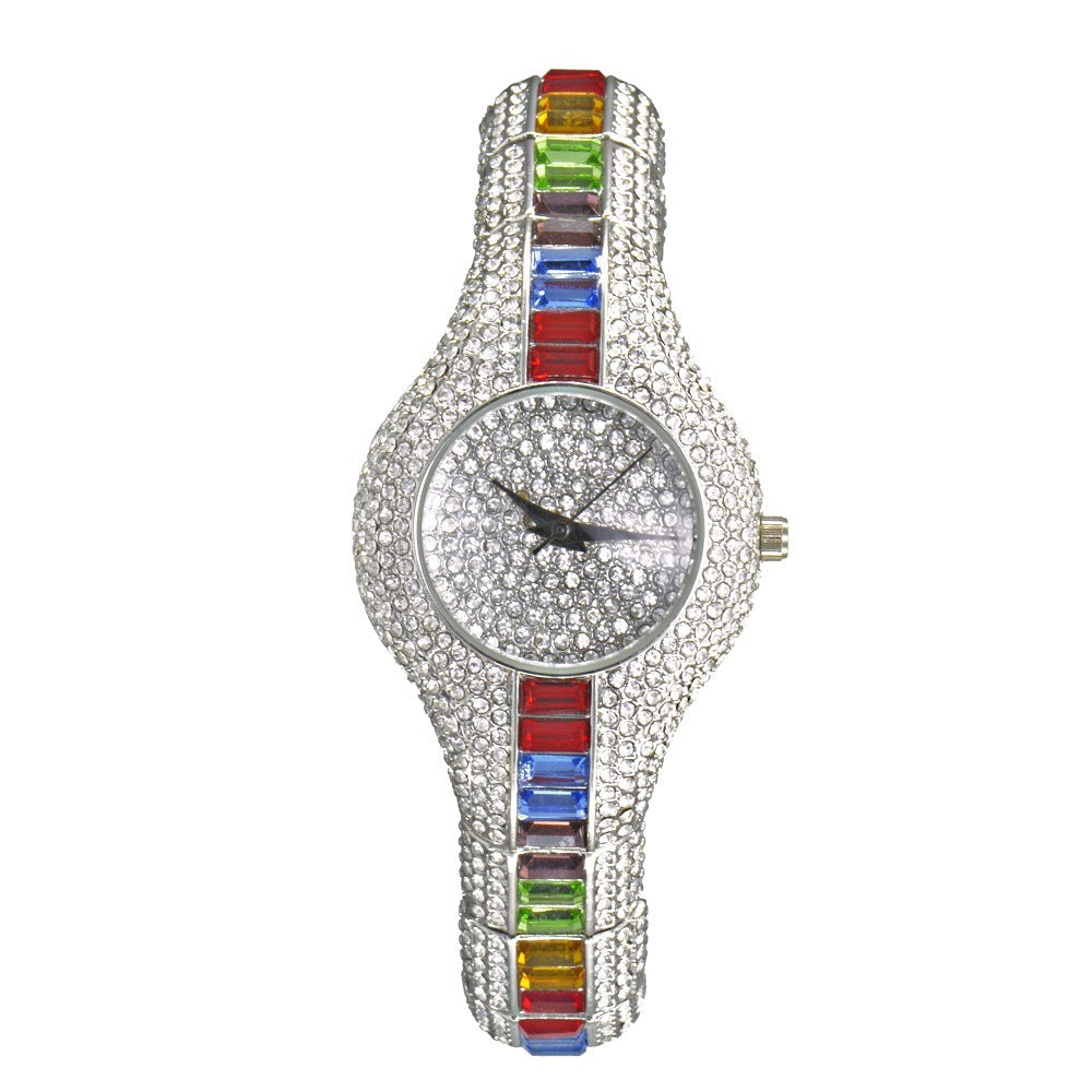 Fashion Watch With Diamonds And Colorful Stones