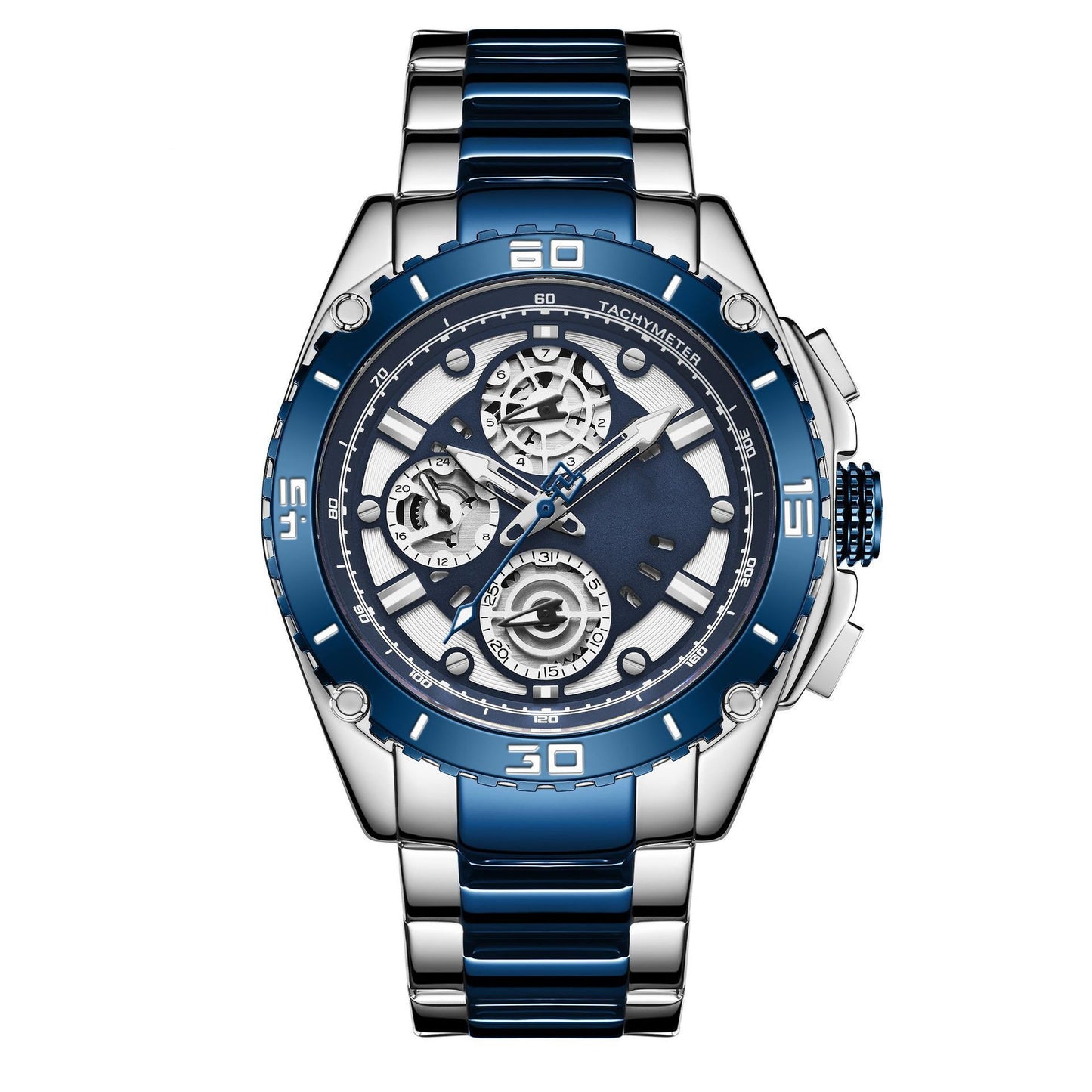 Men'S Watch Waterproof Quartz Steel Band Watch Business Six Pin Calendar Watch