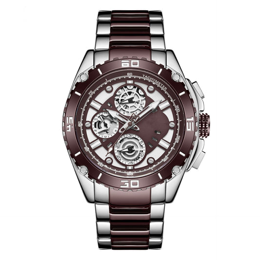 Men'S Watch Waterproof Quartz Steel Band Watch Business Six Pin Calendar Watch