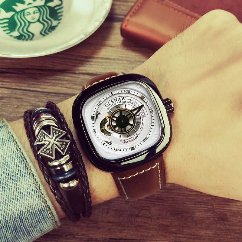 Automatic Hollow Net Red Square Mechanical Watch