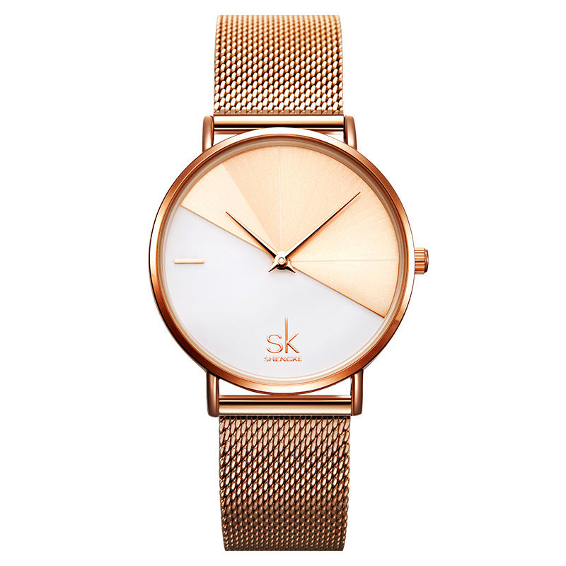 Two-tone belt rose gold female watch