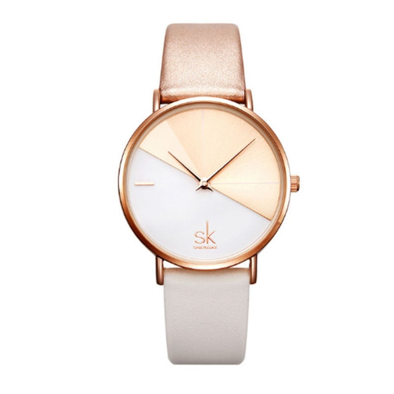 Two-tone belt rose gold female watch