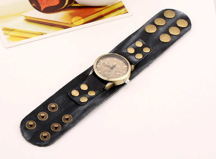 Wide Leather Vintage Leather Bracelet Watch
