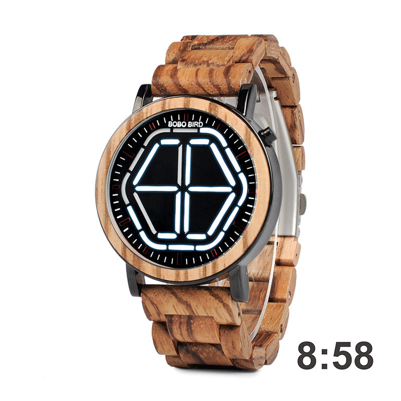 Men'S Wooden Watch Wooden Digital Student Electronic Watch
