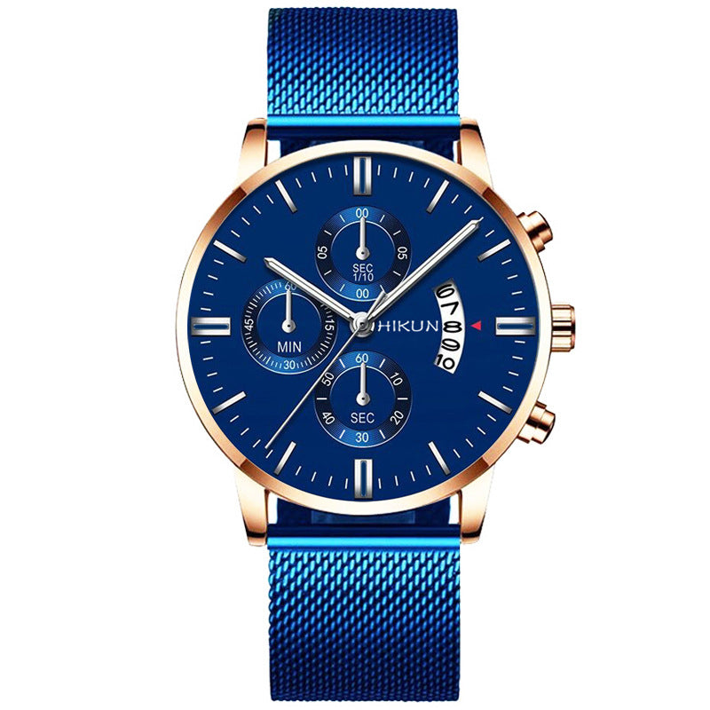 Blue Men's Mesh Strap Watch Men's Quartz