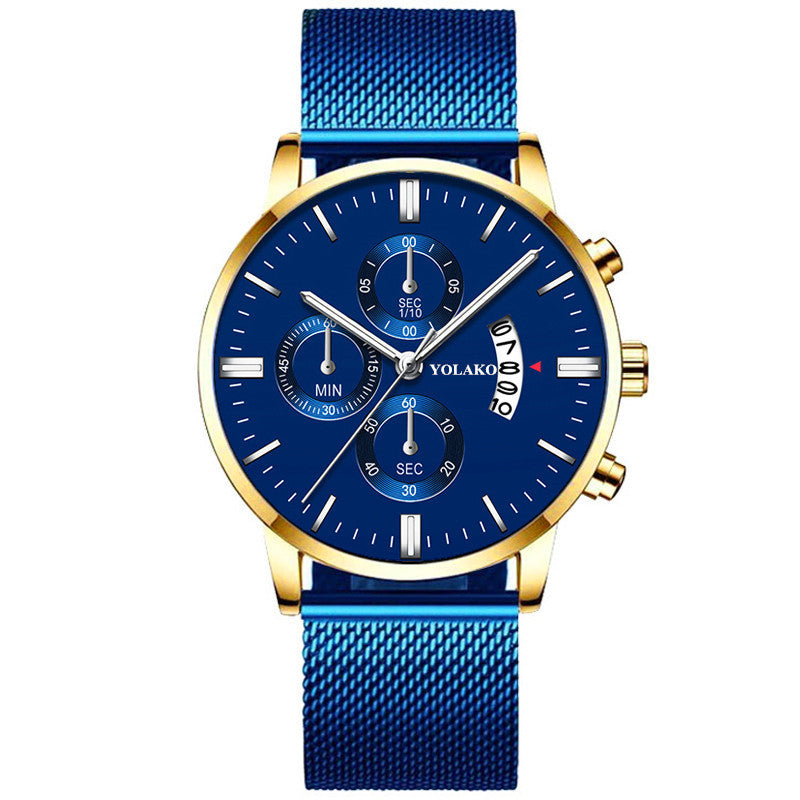 Blue Men's Mesh Strap Watch Men's Quartz