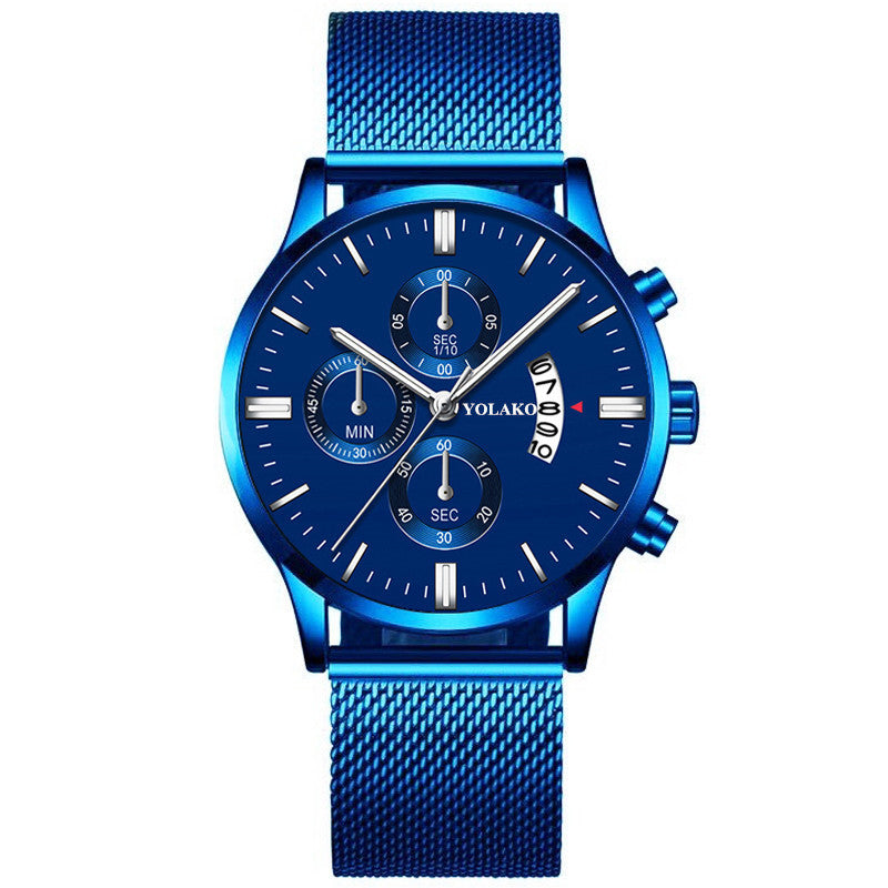 Blue Men's Mesh Strap Watch Men's Quartz