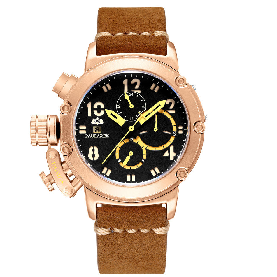 Automatic Mechanical Multifunctional Luminous Leather Rose Gold Men's Watch