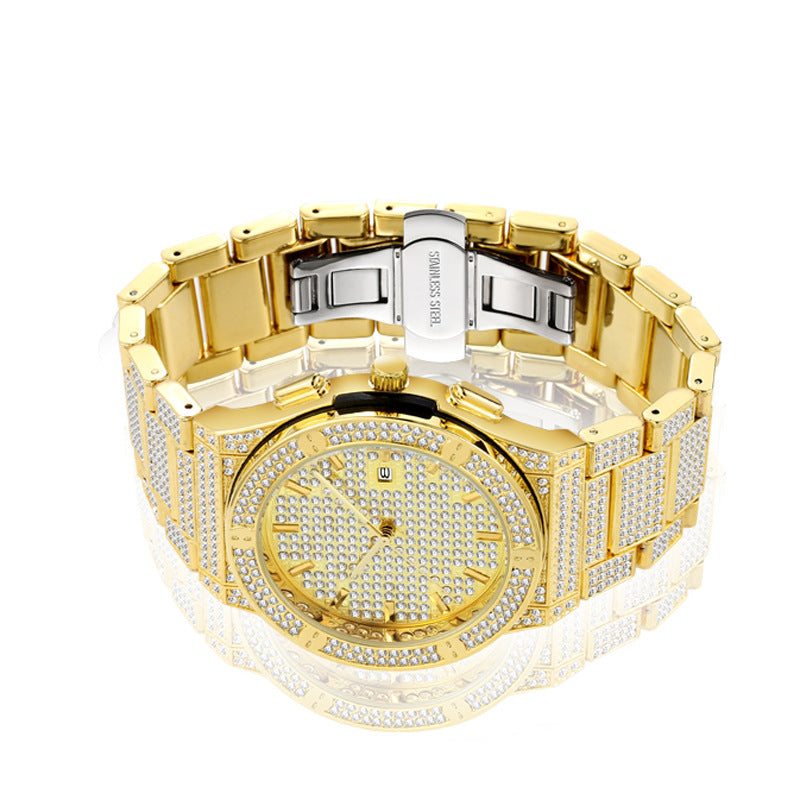 Alloy Water-Resistant Diamond-Studded British Watch Men