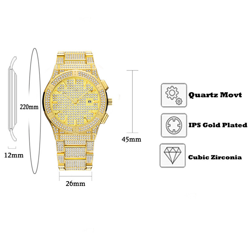 Alloy Water-Resistant Diamond-Studded British Watch Men