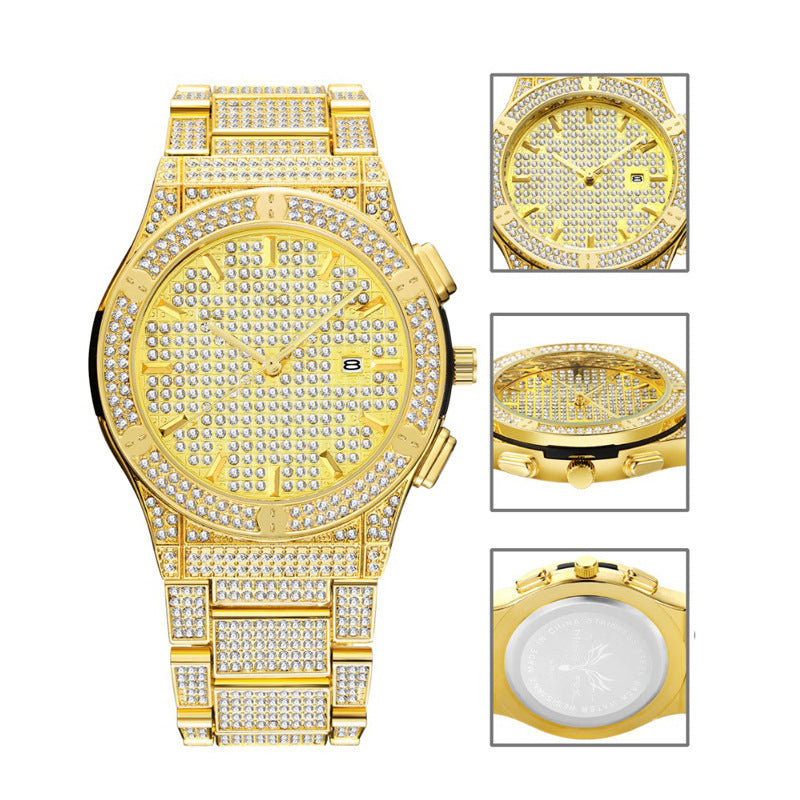 Alloy Water-Resistant Diamond-Studded British Watch Men