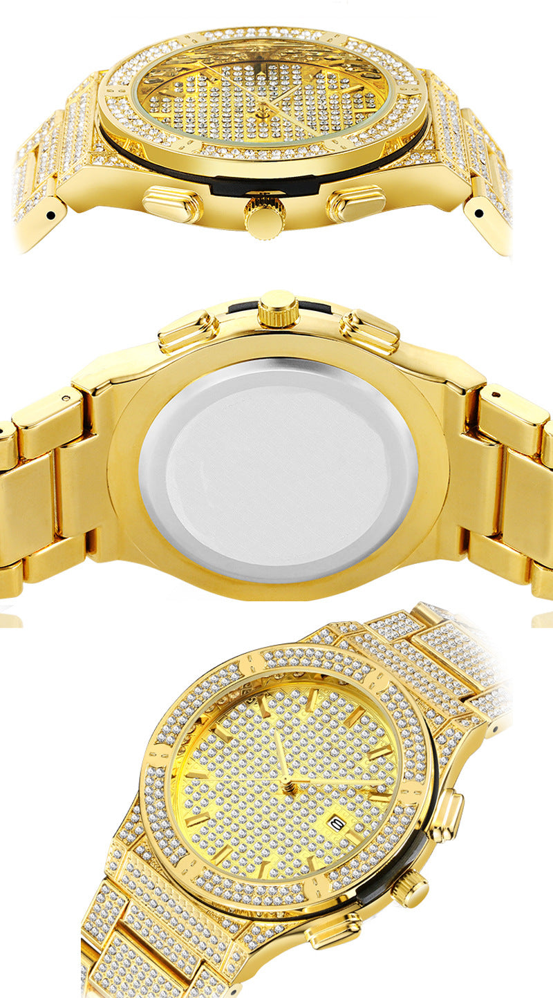 Alloy Water-Resistant Diamond-Studded British Watch Men