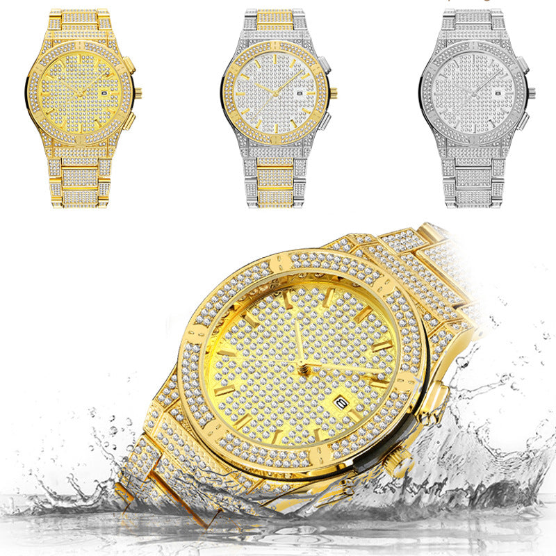 Alloy Water-Resistant Diamond-Studded British Watch Men