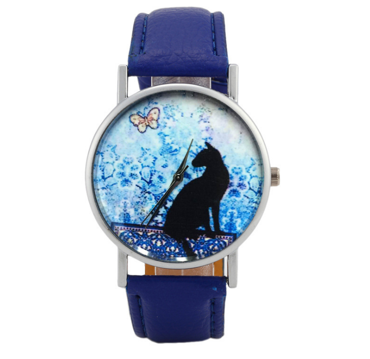 Watch Women Quartz Clock Women Brand Fashion Print Cat Pattern