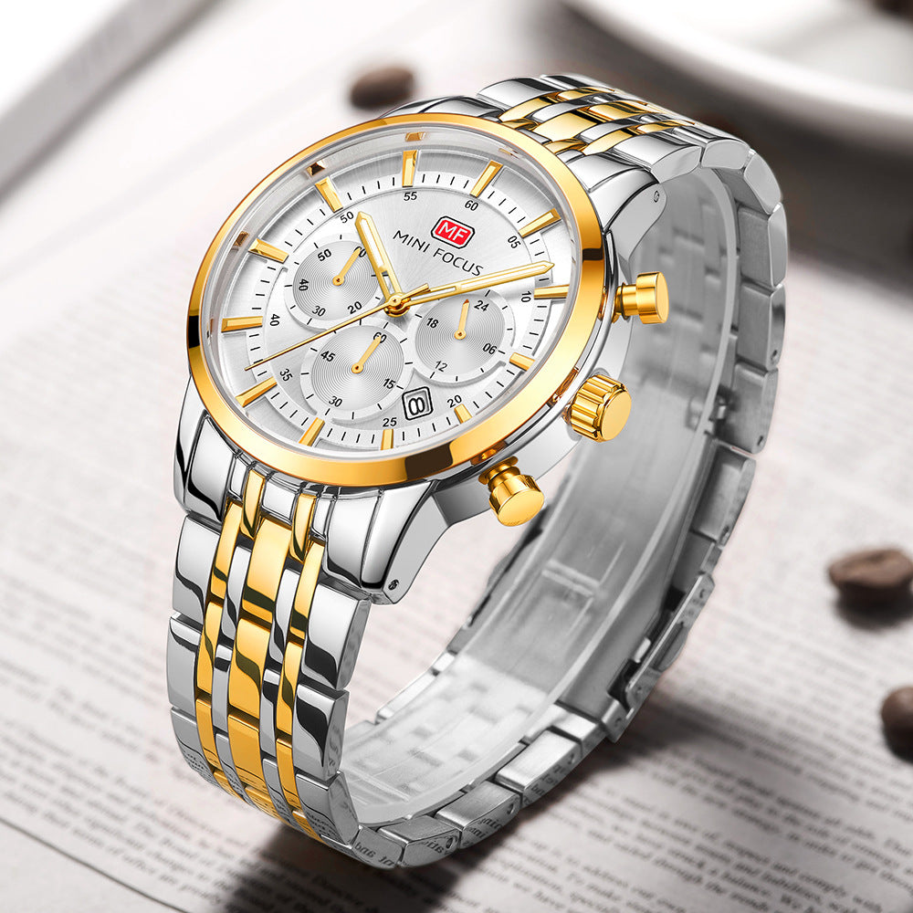 Waterproof steel band large dial luminous quartz watch