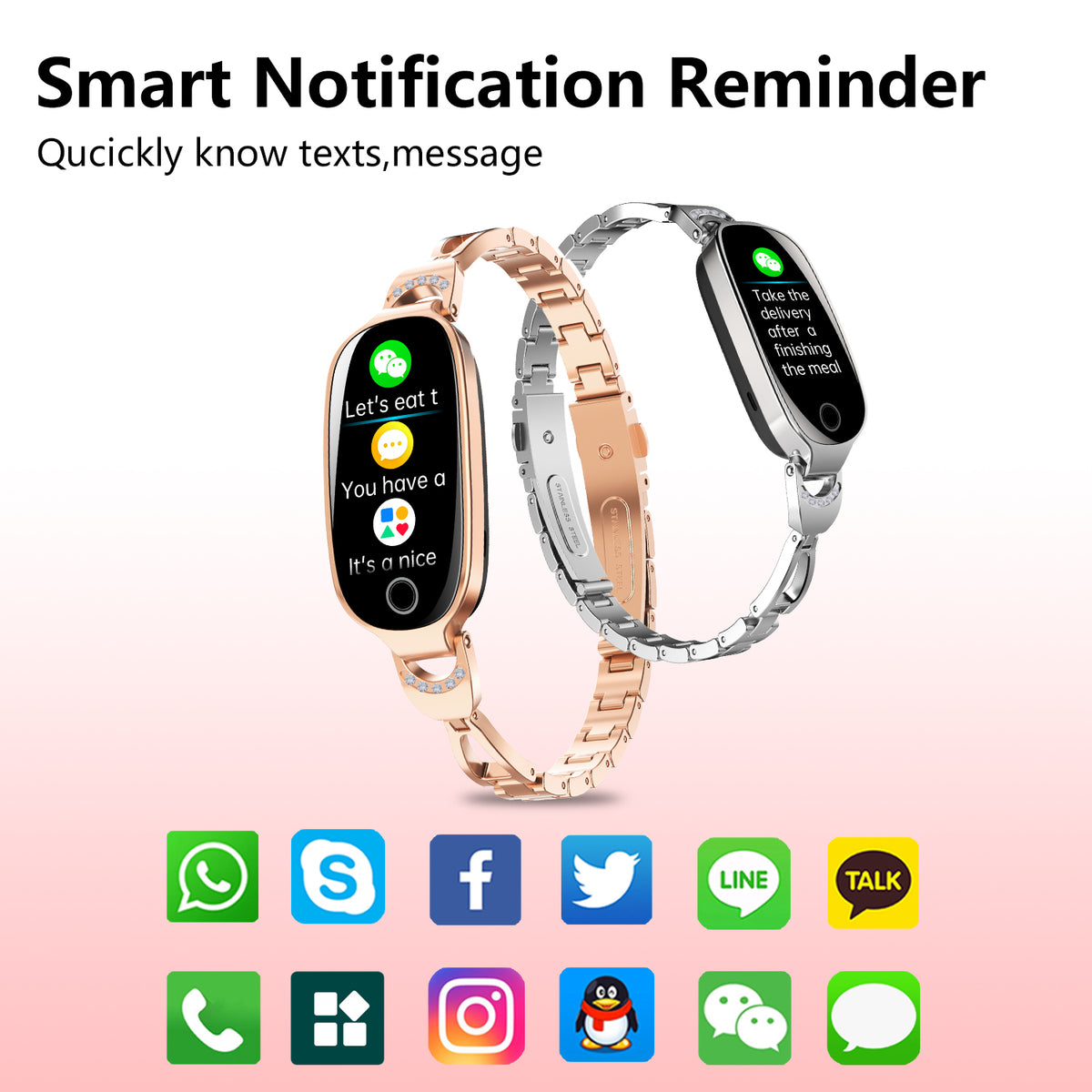 Gold Smartwatch For Women Compatible Blood Pressure