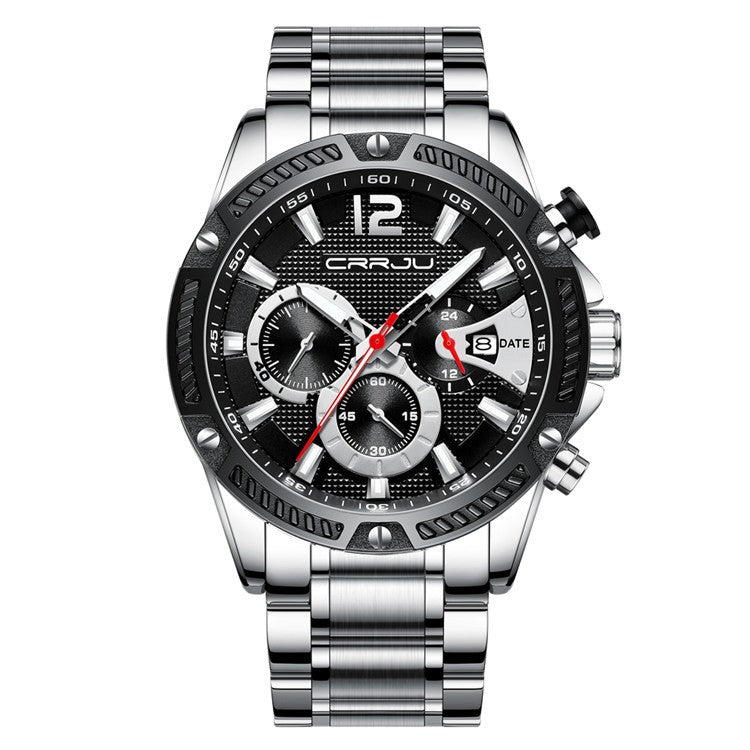 Men's sports watch with solid stainless steel strap