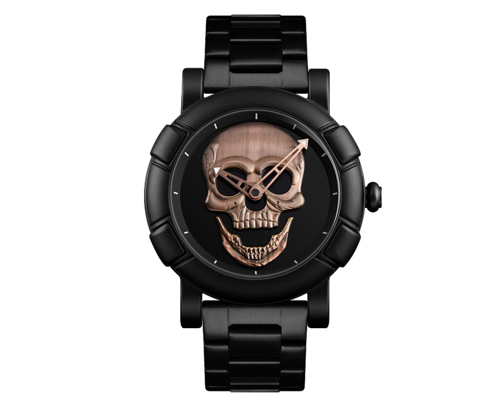 Fashion men's large dial personality three-dimensional creative skull quartz watch waterproof trend dark messenger student table