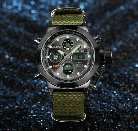 Men's watch fashion outdoor multi-function electronic watch fashion hipster canvas watch