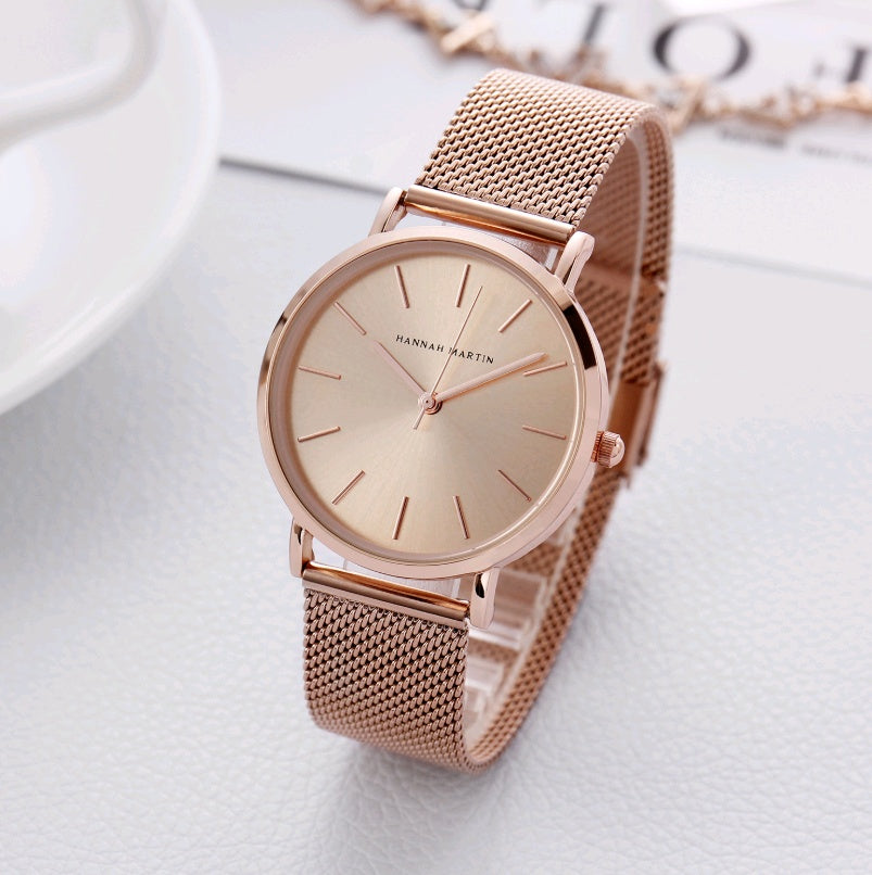 Stainless steel mesh belt waterproof ladies and women's watch