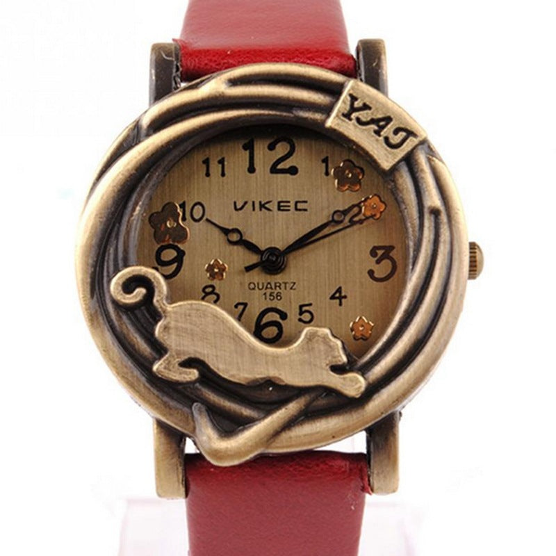 Vintage snow leather belt ladies watch