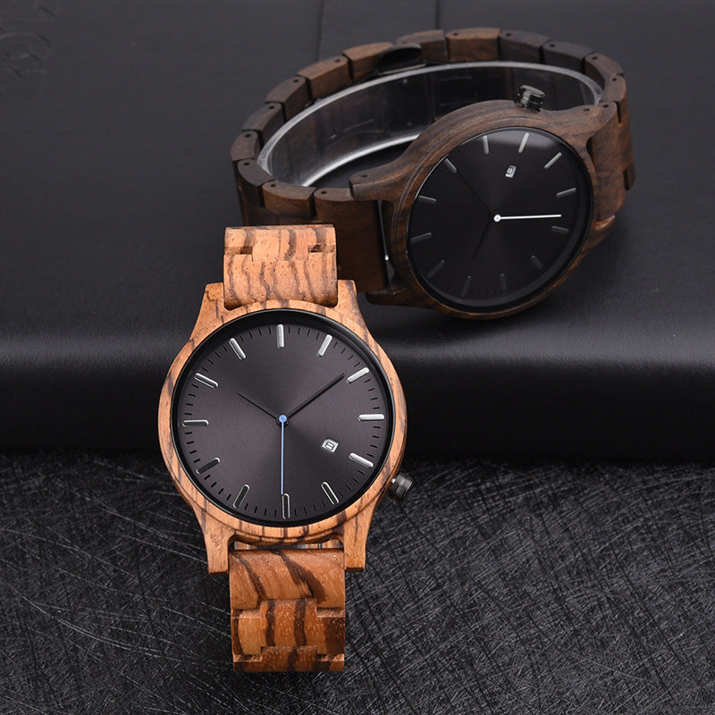 Ebony wooden calendar multi-function watch