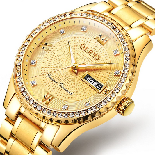 Fashion Men Watch Stainless Steel Analog Quartz Classic Male Wristwatch Gold