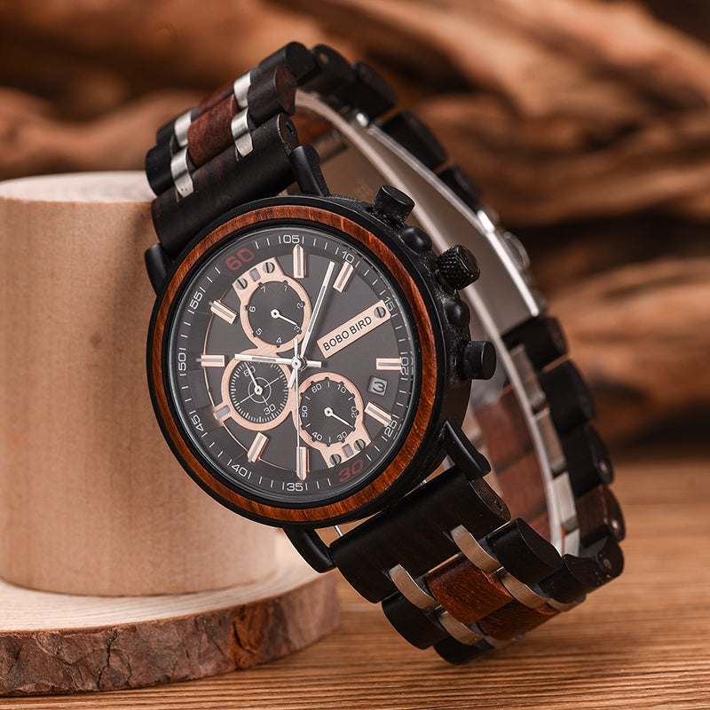 bobo bird Cool day calendar chronograph wooden watch