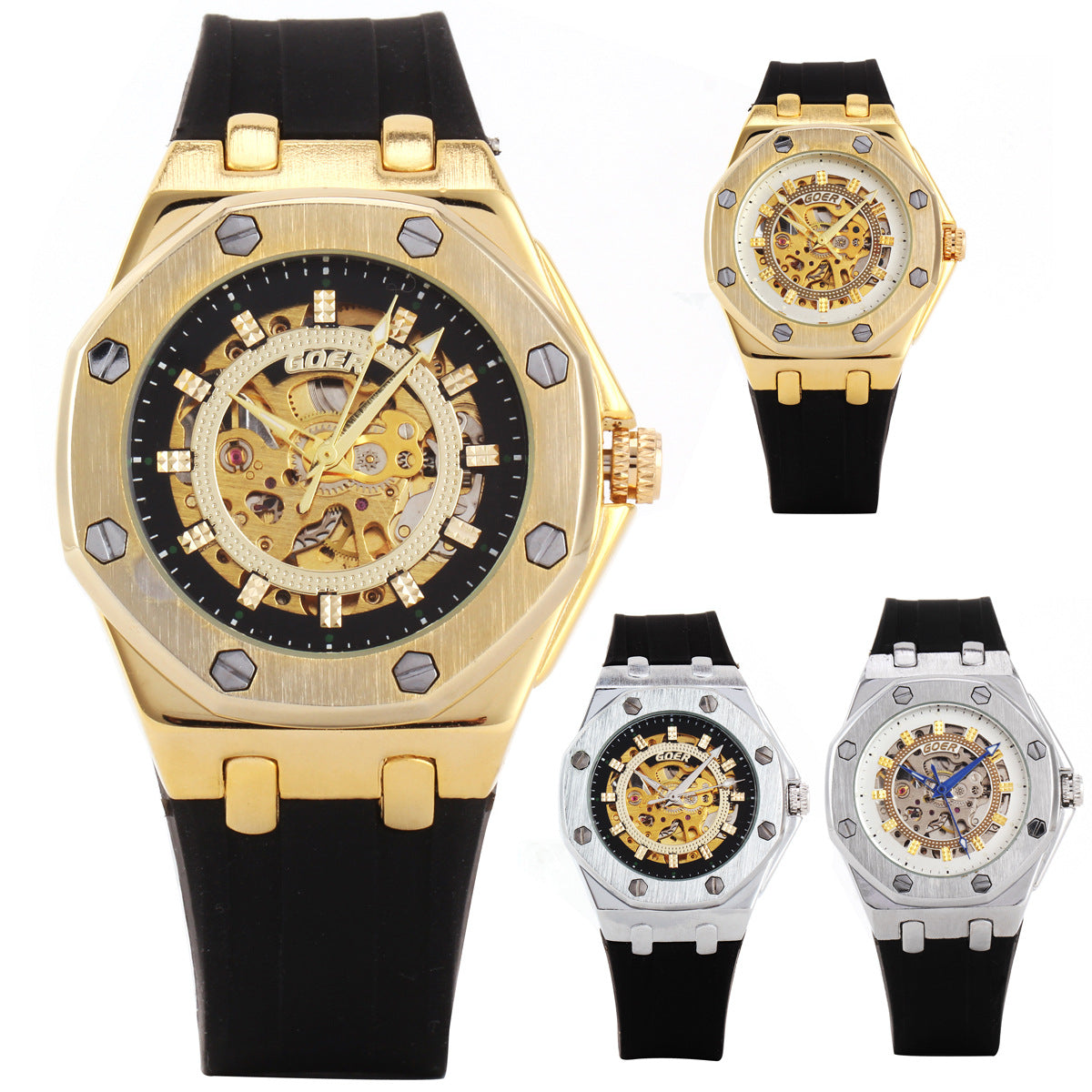 Automatic hollow mechanical watch silicone band watch men's