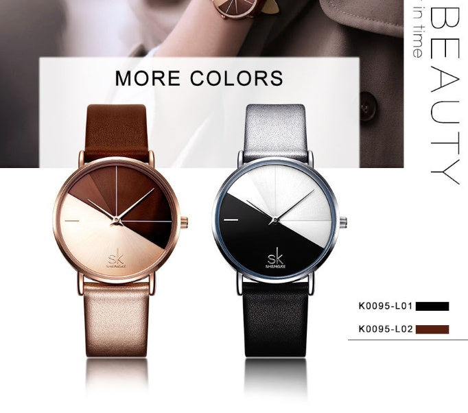 Two-tone belt rose gold female watch