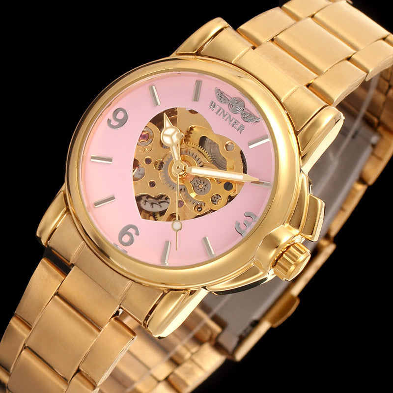 Gold skeleton automatic mechanical watch