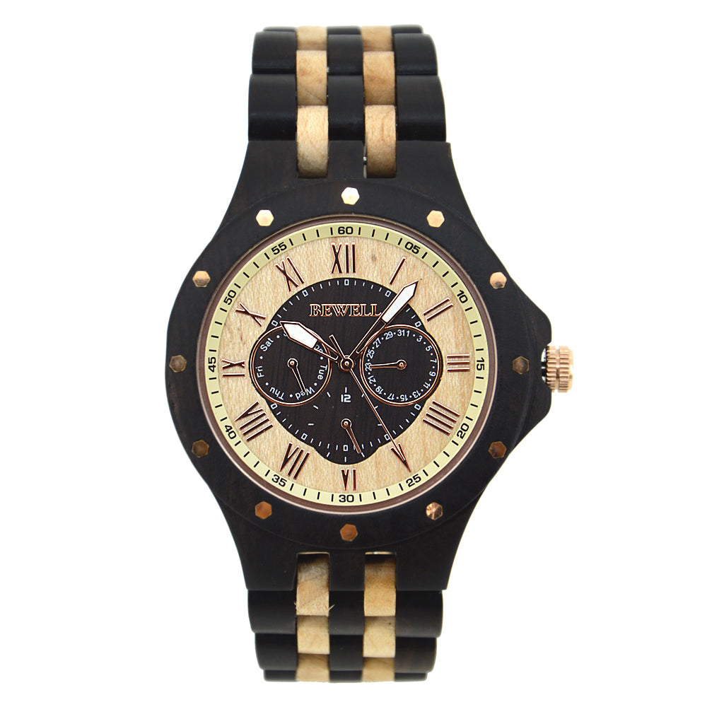 Six-pin multi-function quartz watch