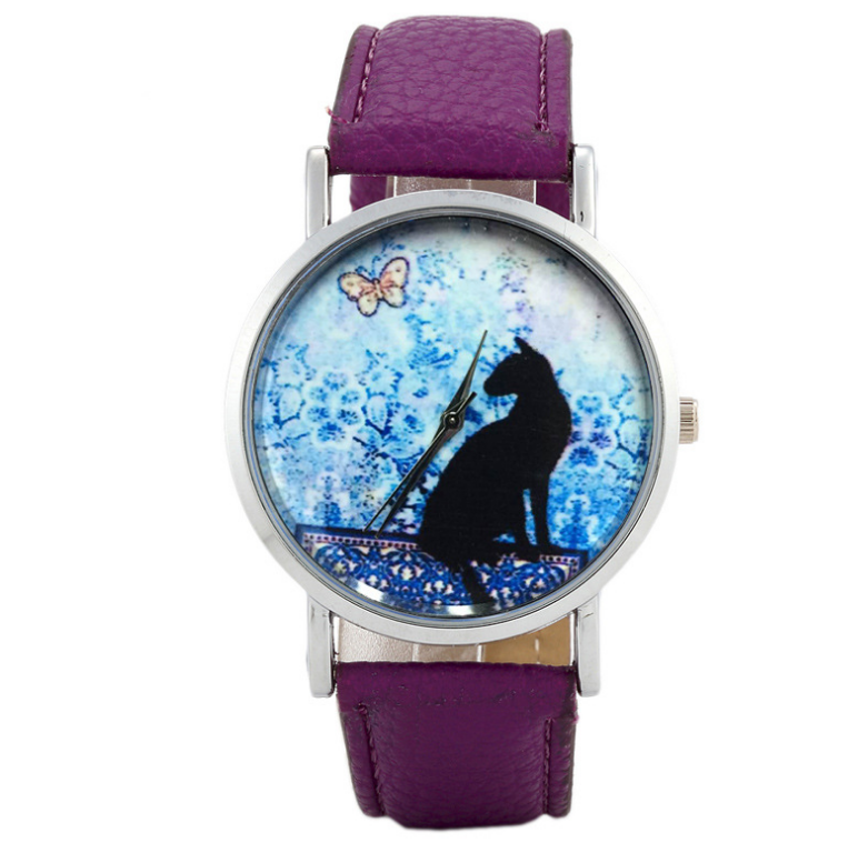 Watch Women Quartz Clock Women Brand Fashion Print Cat Pattern