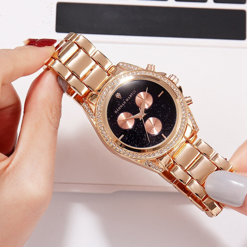 Ladies Rose Gold Fashion Diamond Watch Waterproof Quartz