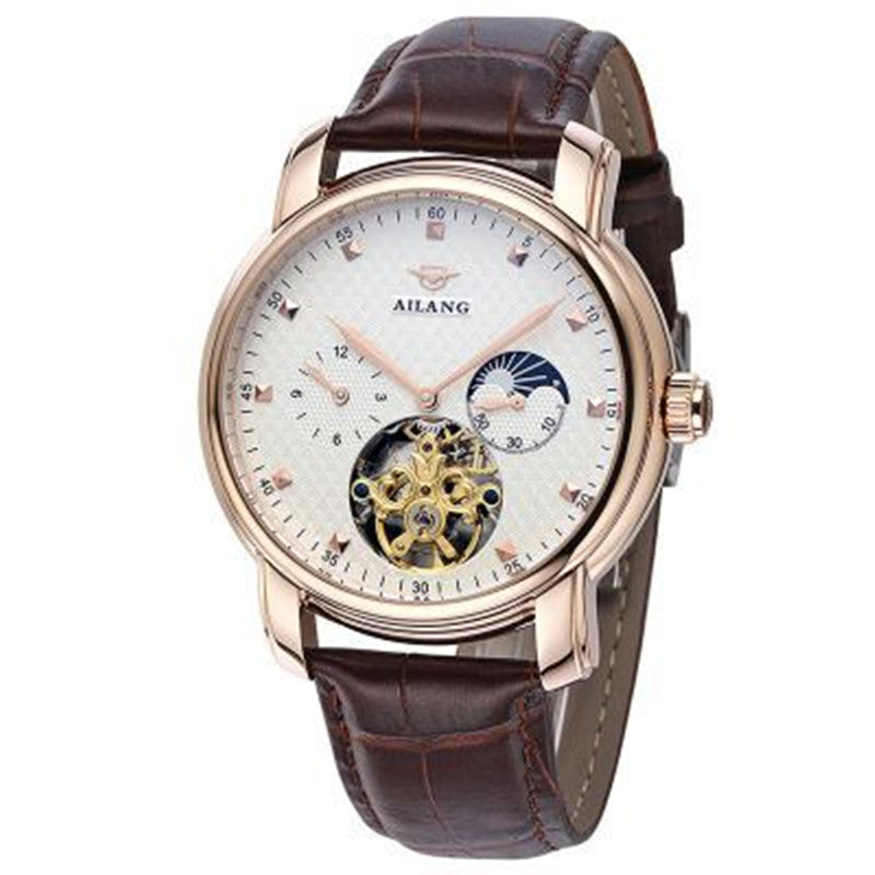 Ailang Automatic Leather Hollow Waterproof Mechanical Watch